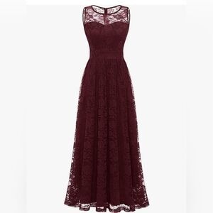 Burgundy Sleeveless Lace Maxi Bridesmaid Dress by Wedtrend | XL